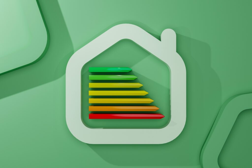 Eco-friendly home graphic showing sustainability ratings for home appraisal